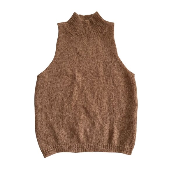 Gimaguas Womens Mohair Alpaca Sleeveless Mock Neck Sweater Brown S Minimalist - Picture 1 of 7